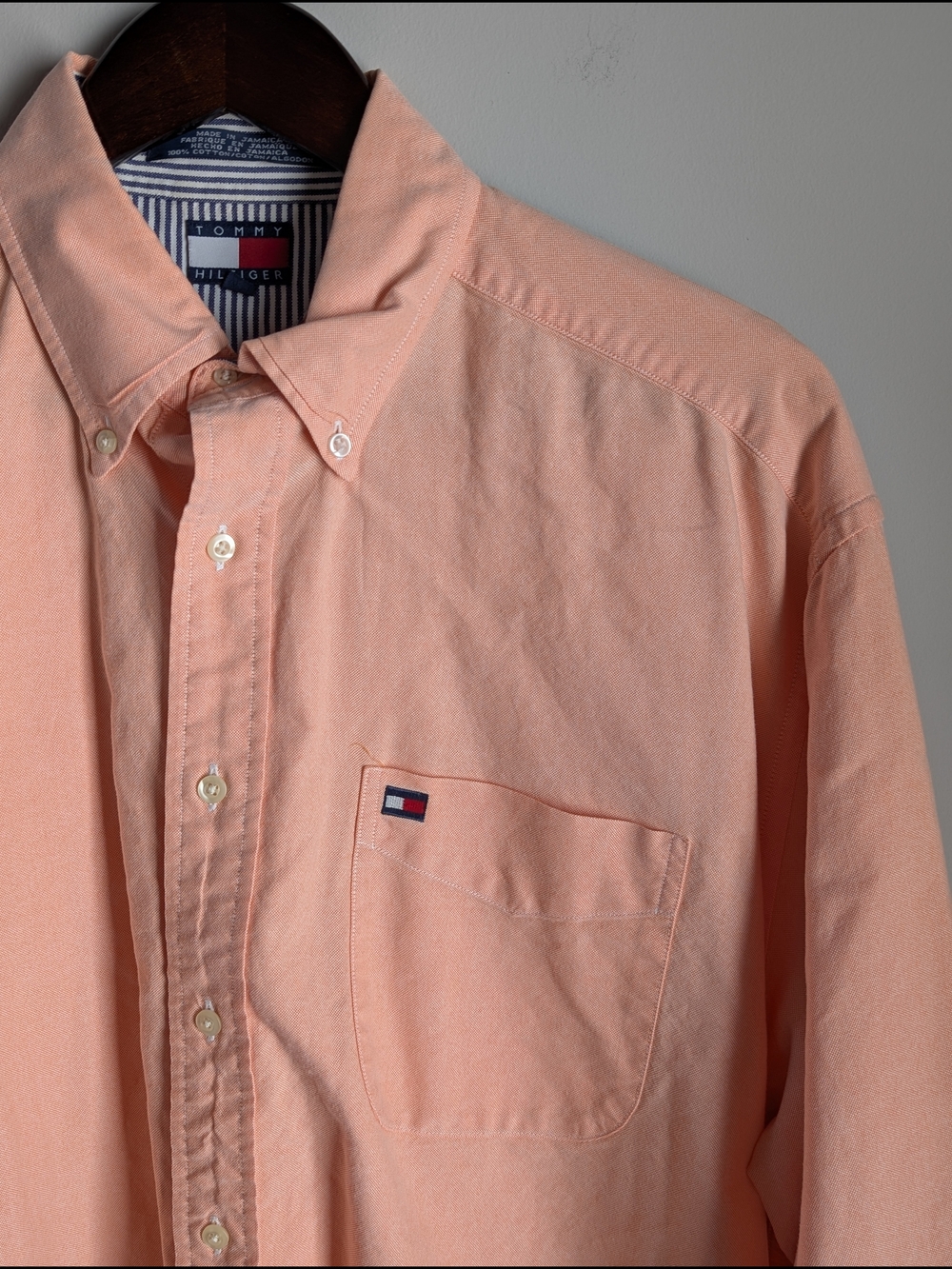 VTG Tommy Hilfiger Shirt Men's Large Pink Oxford Button Down Made in Jamaica